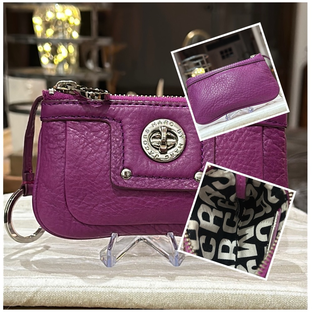 Marc by Marc Jacobs, Magenta Leather Coin/Key Pouch w/Silver-Tone Hardware. EUC